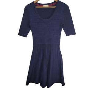 Altar'd State Navy Textured Knit Scoop Neck Short Sleeve Fit And Flare Dress S